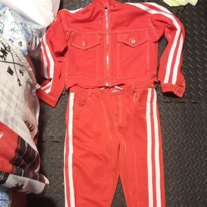 Red Track Suit with White Stripes